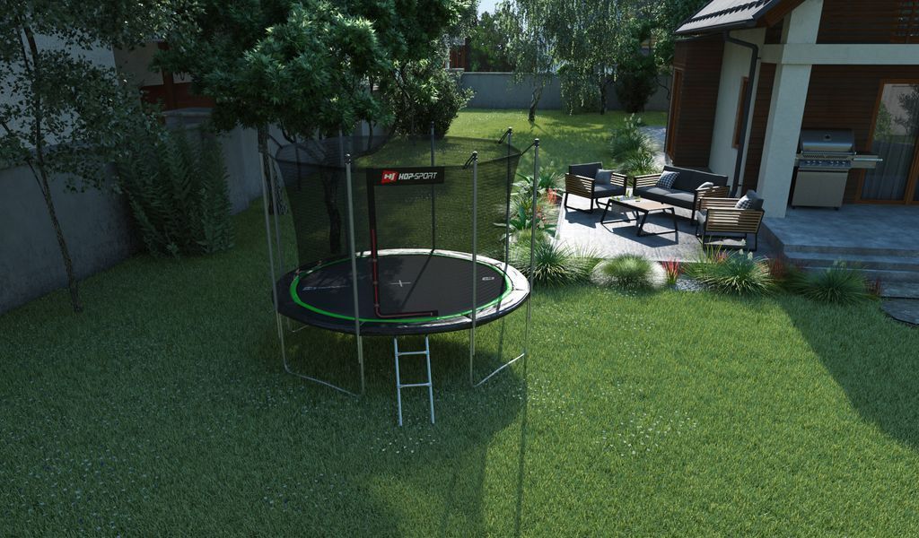 Батут Hop-Sport 10ft (305см) чорно-зелений з внутрішньою сіткою (4 ноги)