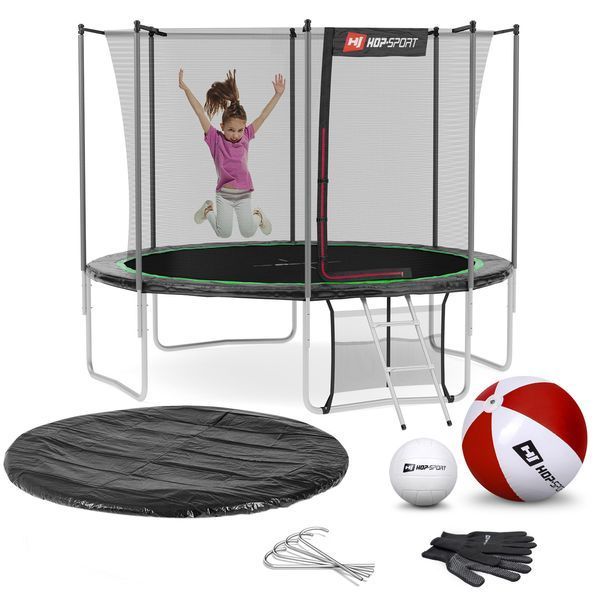 Батут Hop-Sport 10ft (305см) чорно-зелений з внутрішньою сіткою (4 ноги)