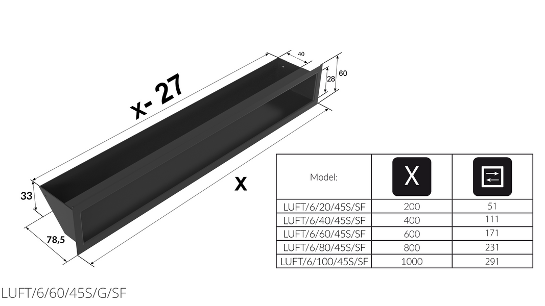 Каминная решетка Kratki LUFT SF графитовая 6x60