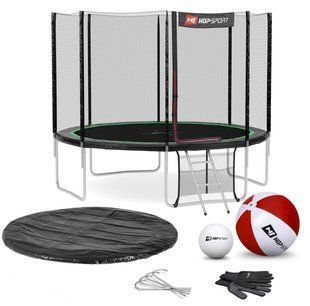 Батут Hop-Sport 10ft (305см) чорно-зелений з зовнішньою сіткою (4 ноги)