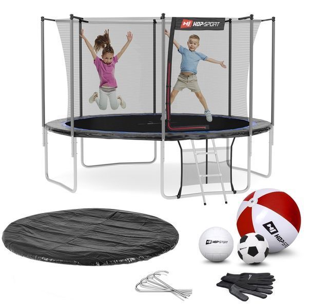 Батут Hop-Sport 12ft (366см) чорно-синій з внутрішньою сіткою