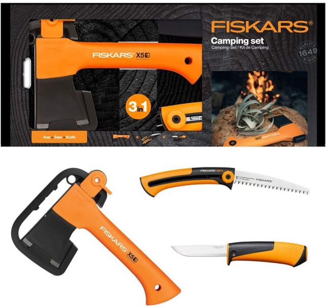 Подарочный набор Fiskars (топор X5 121123 + нож + пила) 1057912