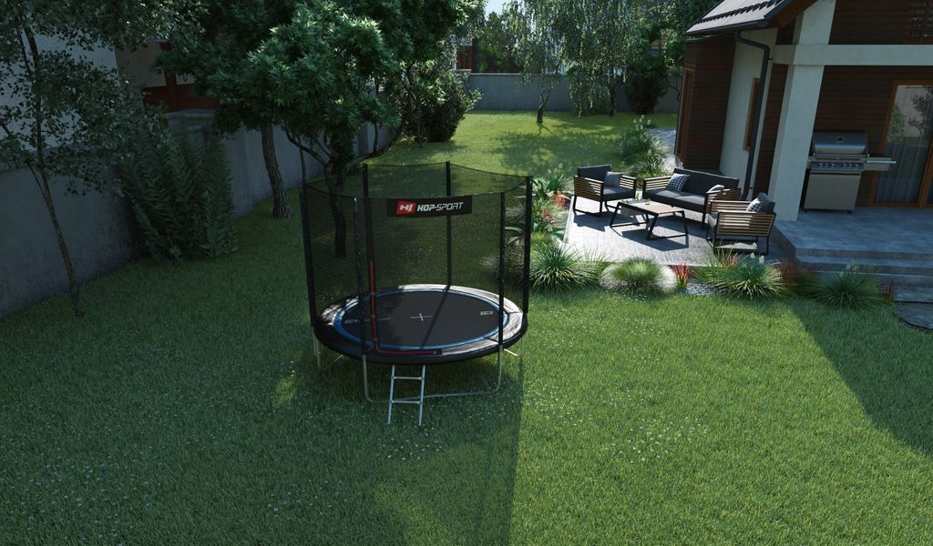 Батут Hop-Sport 8ft (244см) чорно-синій з зовнішньою сіткою