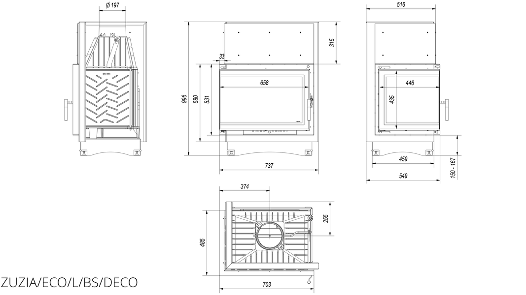 Каминная топка Kratki ZUZIA ECO 12 левая BS DECO