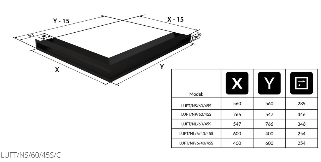 Каминная решетка Kratki LUFT угловая черная 56x56x6