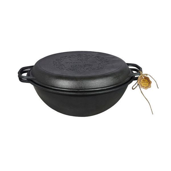 Казан 8л, &Oslash;34см,вага 9,79кг, чавунний узбецький WOK, кришка-сковор. чавун