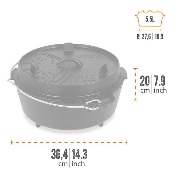 Казан-жарівня чавунна Petromax Dutch Oven ft6 на ніжках 5,5 л