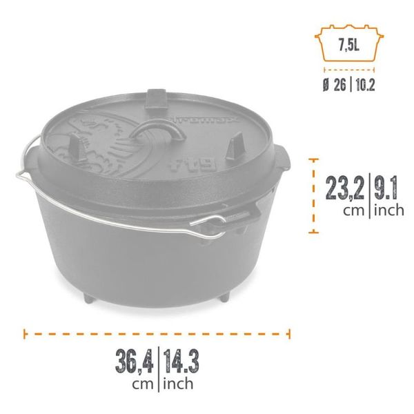 Казан-жаровня чугунная Petromax Dutch Oven на ножках 7,5 л