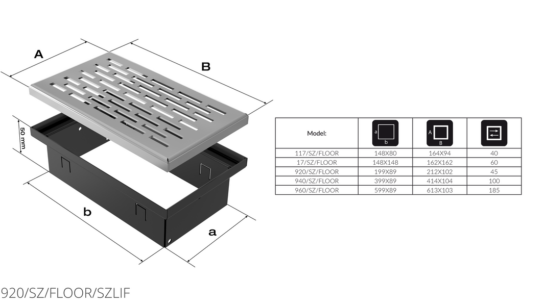 Каминная решетка Kratki FLOOR шлифованная 9x20